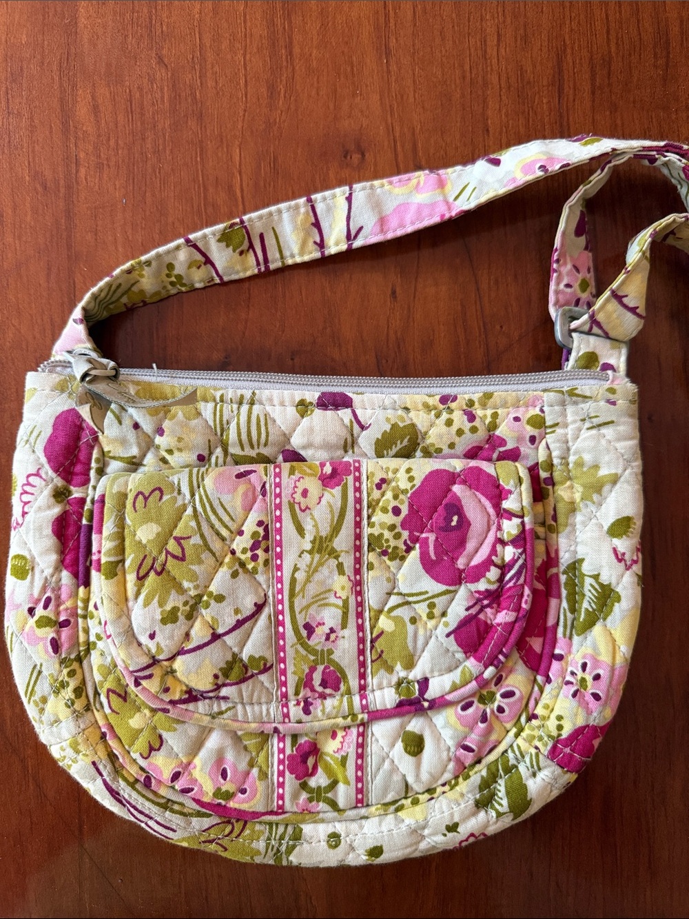 Vera Bradley Small Quilted Floral Crossbody Bag in Pink and Green